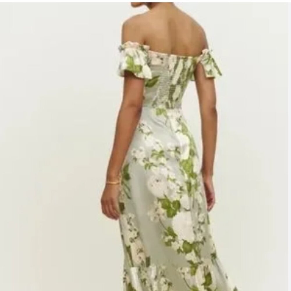NWOT Reformation Sianna Silk Floral Midi Dress in Tarragon S $328 - Picture 6 of 12